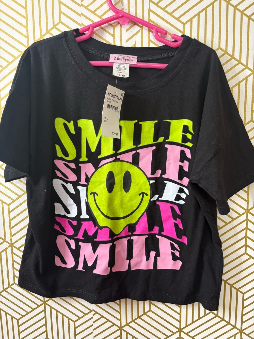 Nordstrom miss popular Black 'Smile' Graphic Tee with Neon Smile 10/12
